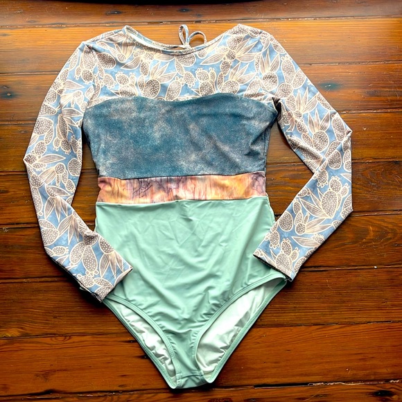 Seea Other - Seea Hermosa long sleeve multi-print surf beach one piece swimsuit